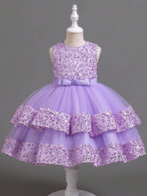 Young Girl Sequin Contrast Color Sleeveless Mesh Contrast Party Dress